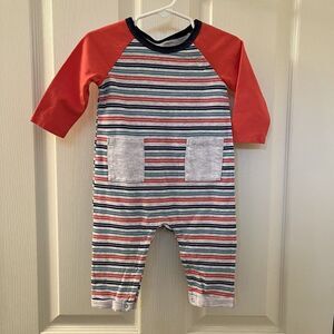 Curious by Peek Striped Romper Coverall Jumpsuit Boys Size 6-9 Months NWT